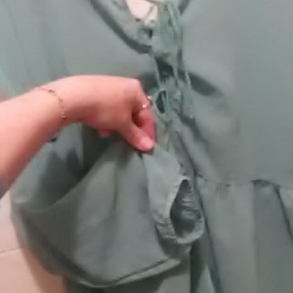 Blue-Green V Neck Semisheer fringed top - Picture 3 of 8